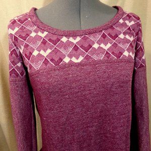 New High bust Double knit T-shirt Top S Maroon Wine Argyle contrast Scoop neck